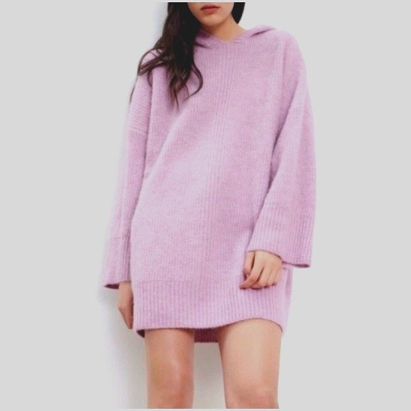 Zara Oversized Hooded Sweater  S Lavender Purple‎ Wool Alpaca Wide Sleeve - Picture 2 of 12